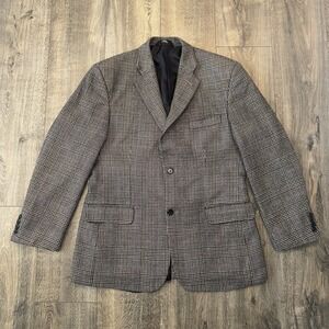 HAGGAR Mens Gray Plaid 100% Lambs Wool Sport Coat Suit Blazer Jacket 40R